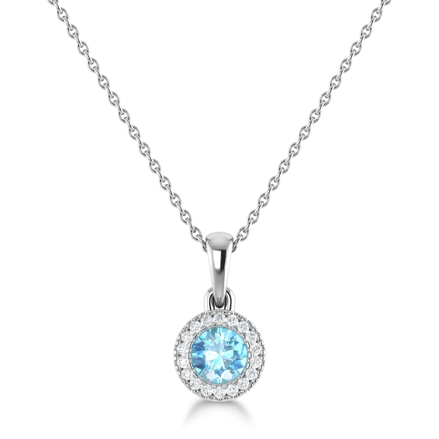 14K Gold Diamond & Blue Topaz Circle Pendant