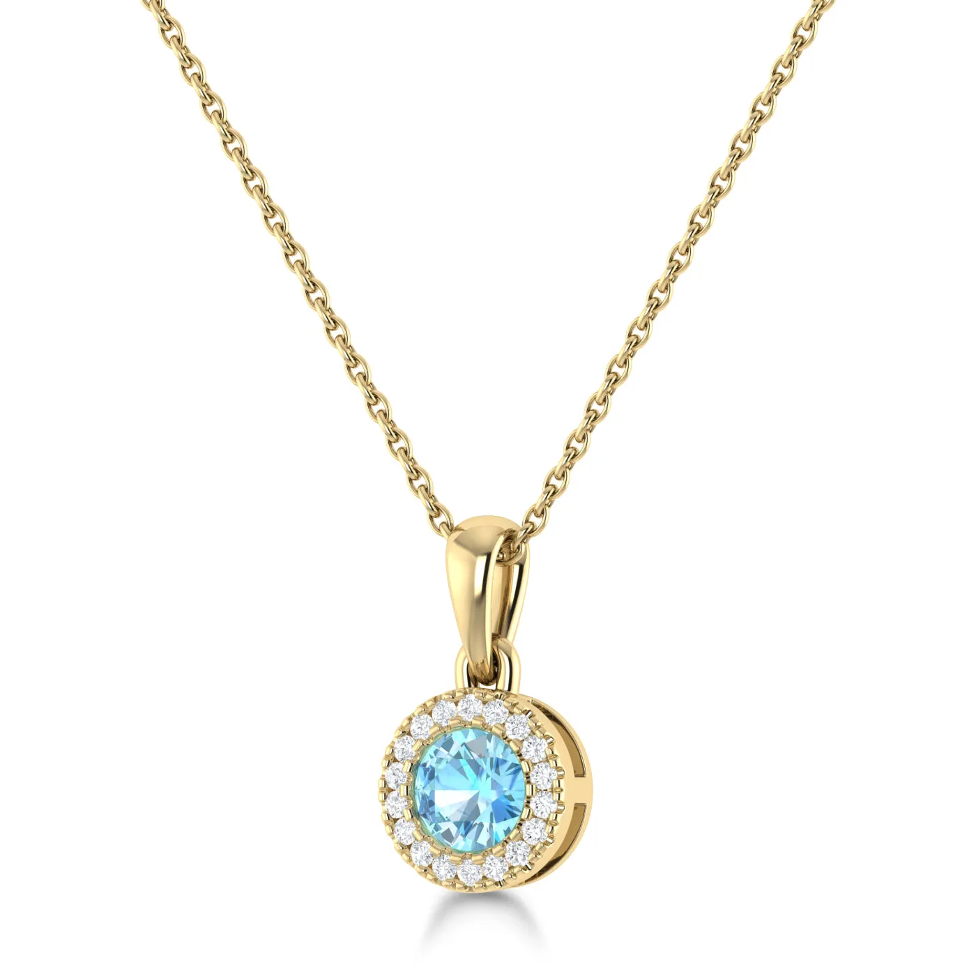 14K Gold Diamond & Blue Topaz Circle Pendant