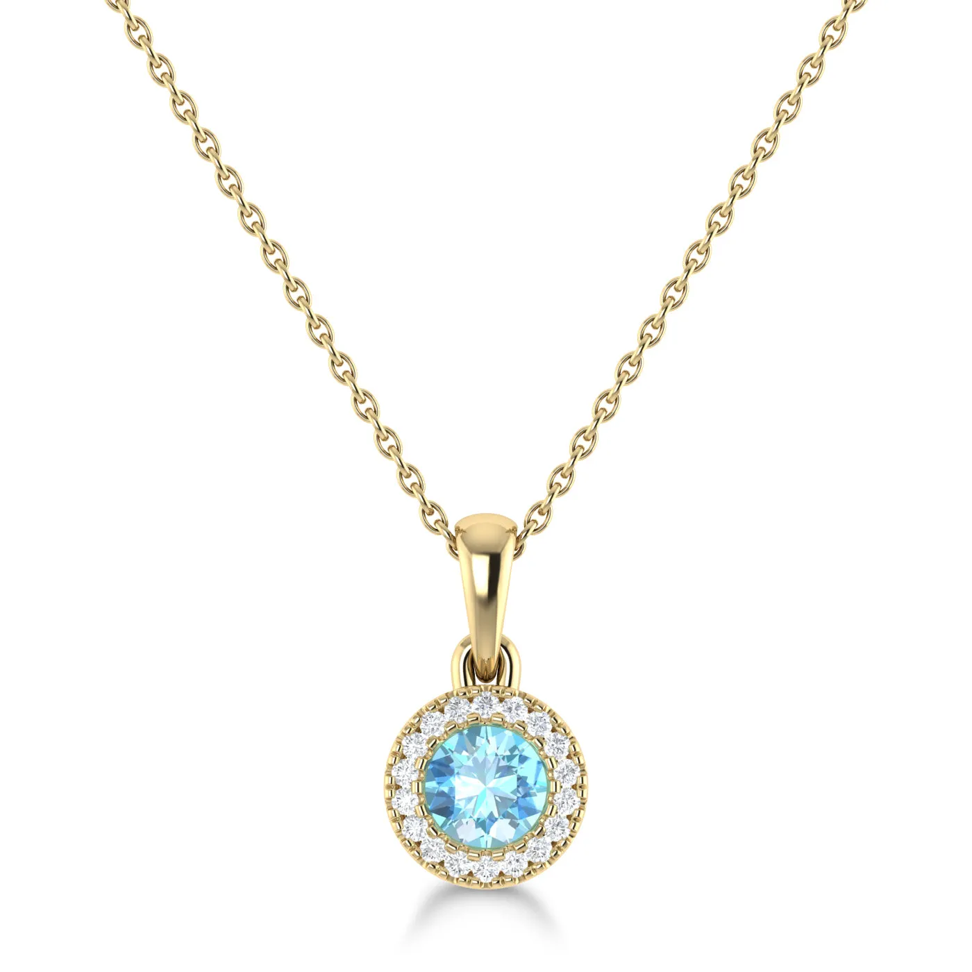 14K Gold Diamond & Blue Topaz Circle Pendant