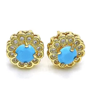 14k Gold Filled High Polish Finsh Turquoise Flower Stud Earring with Micro Pave