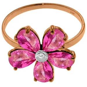 14K Solid Rose Gold Ring w/ Natural Diamond & Pink Topaz