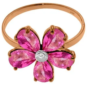 14K Solid Rose Gold Ring w/ Natural Diamond & Pink Topaz
