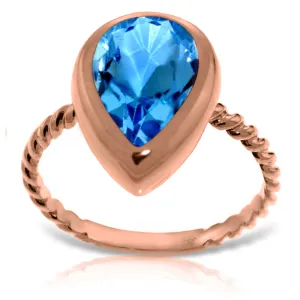 14K Solid Rose Gold Rings w/ Natural Pear Shape Blue Topaz