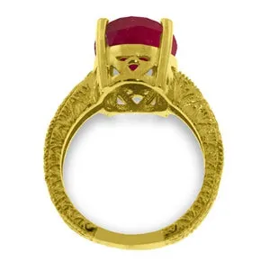 14K Solid Yellow Gold Ring w/ Natural Oval Ruby