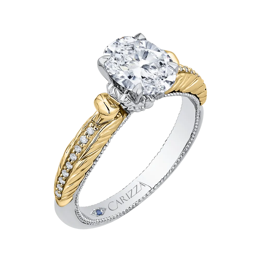 14K Two Tone Gold Oval Diamond Engagement Ring (Semi Mount)