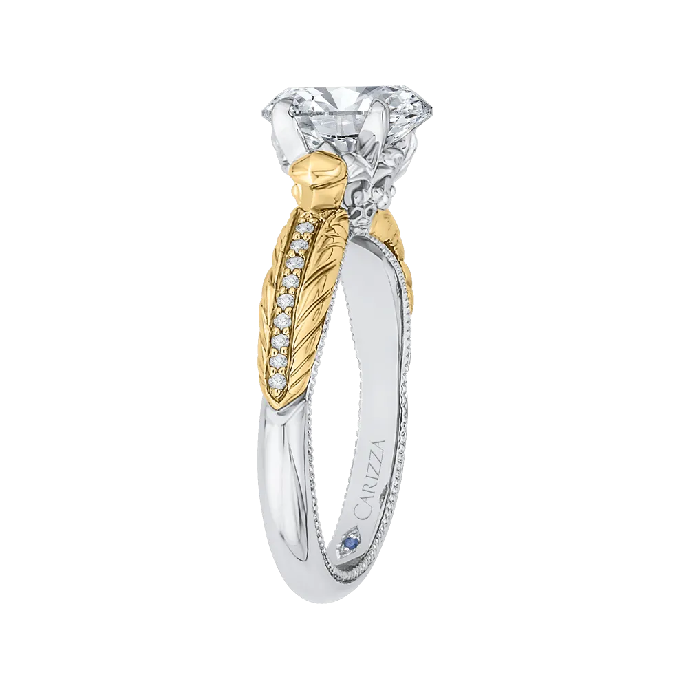14K Two Tone Gold Oval Diamond Engagement Ring (Semi Mount)