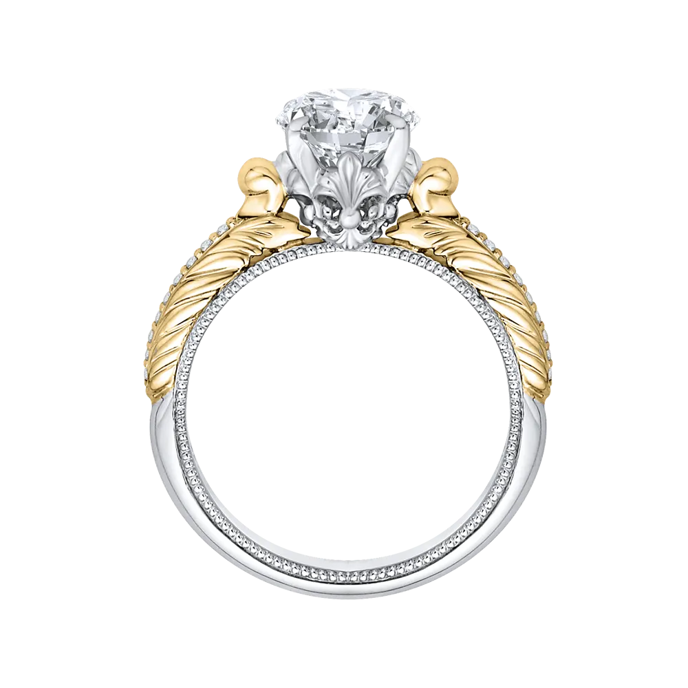 14K Two Tone Gold Oval Diamond Engagement Ring (Semi Mount)
