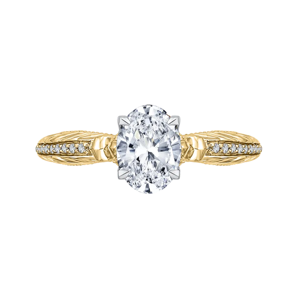 14K Two Tone Gold Oval Diamond Engagement Ring (Semi Mount)