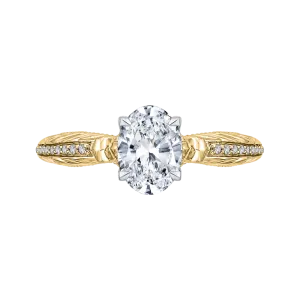 14K Two Tone Gold Oval Diamond Engagement Ring (Semi Mount)
