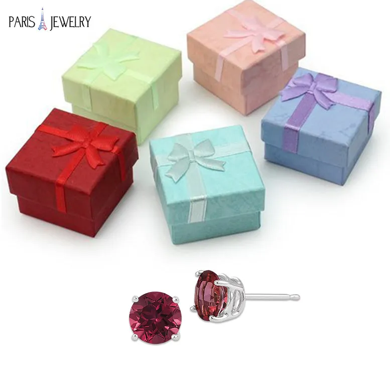 14k White Gold Created Ruby Sapphire Round Stud Earrings 1/3 ct