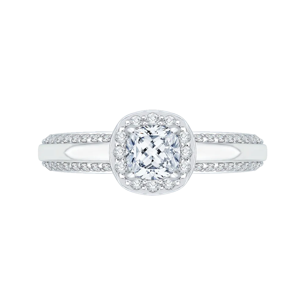 14K White Gold Cushion Diamond Halo Engagement Ring