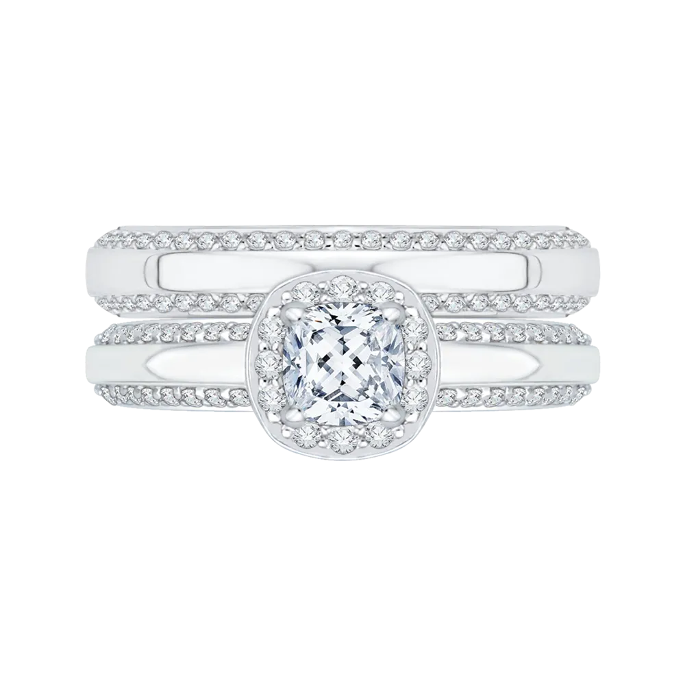 14K White Gold Cushion Diamond Halo Engagement Ring