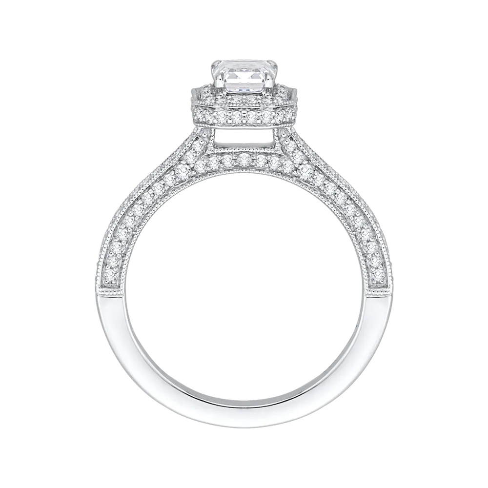 14K White Gold Emerald Diamond Halo Engagement Ring