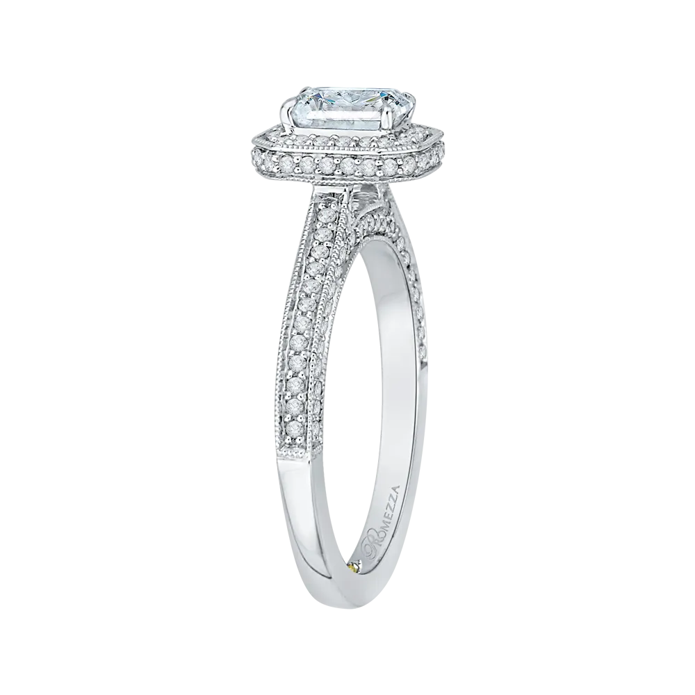 14K White Gold Emerald Diamond Halo Engagement Ring