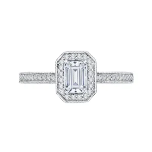 14K White Gold Emerald Diamond Halo Engagement Ring