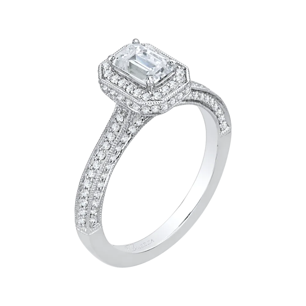 14K White Gold Emerald Diamond Halo Engagement Ring