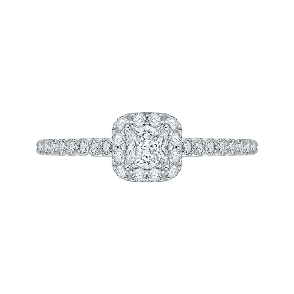14K White Gold Princess Diamond Halo Engagement Ring (Complet Set)