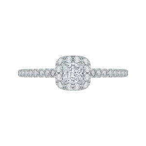 14K White Gold Princess Diamond Halo Engagement Ring (Complet Set)