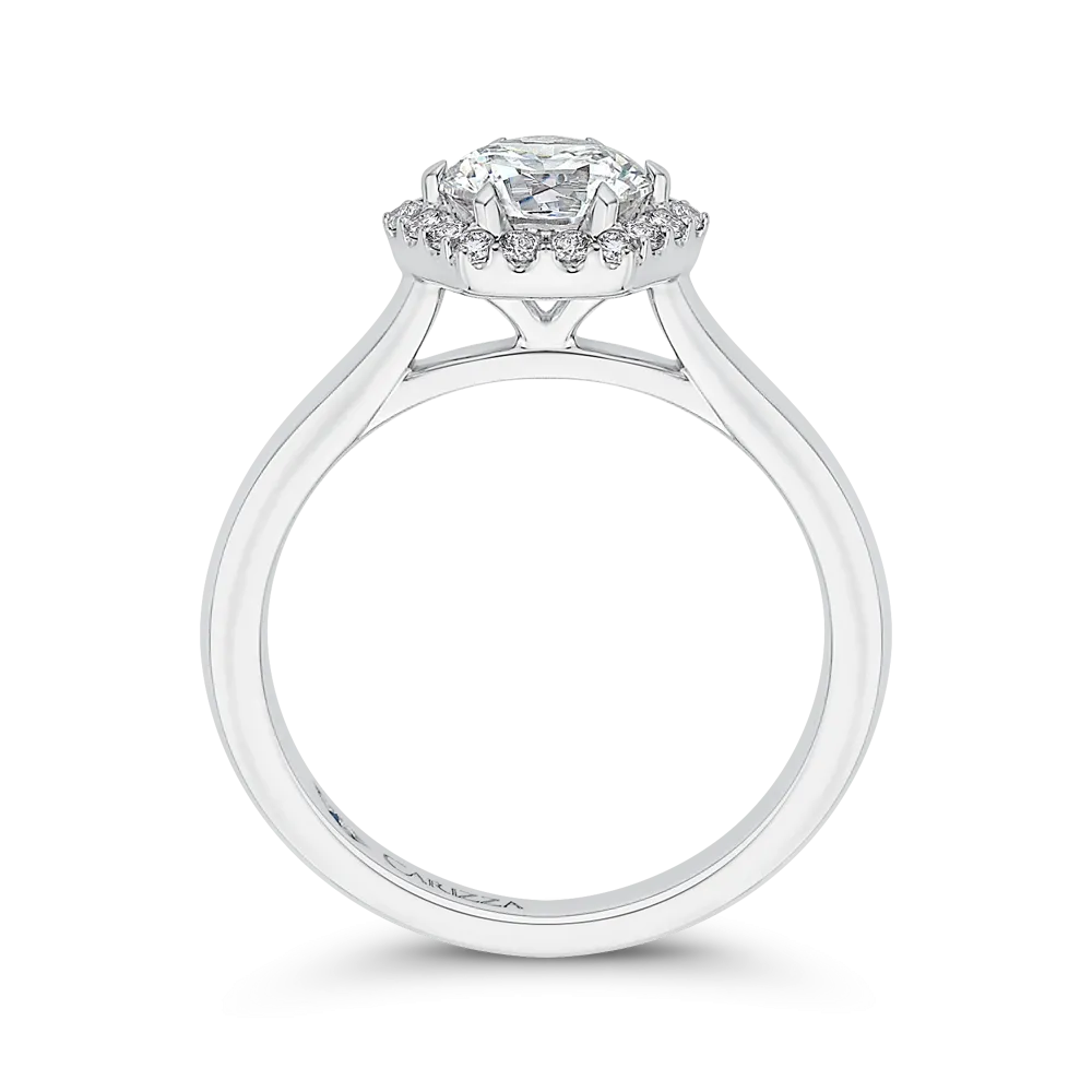 14K White Gold Round Diamond Hexagon Shape Halo Engagement Ring (Semi Mount)