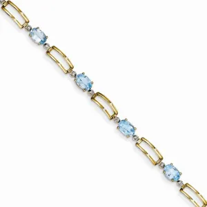14K Yellow Gold Completed Open-Link Diamond & Blue Topaz Bracelet