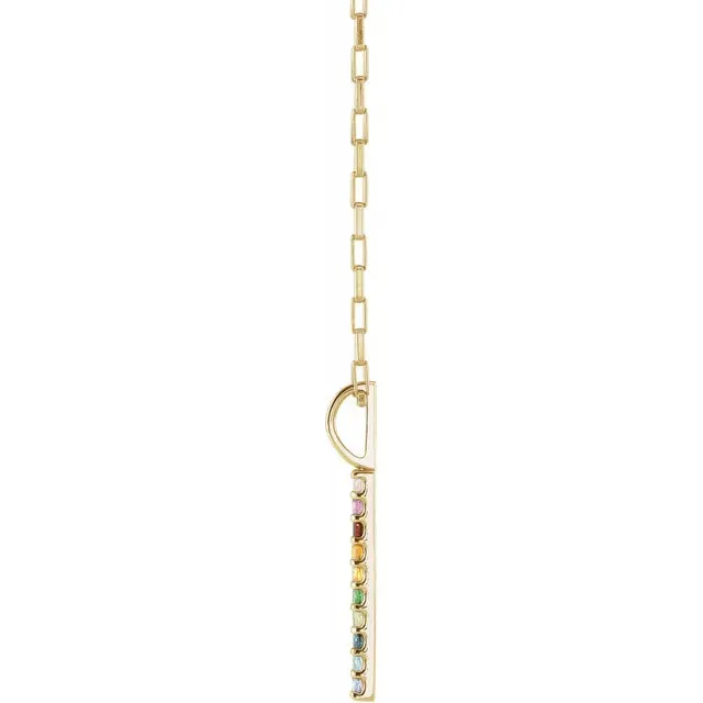 14K Yellow Gold Natural Multi-Gemstone Rainbow Bar 18" Necklace