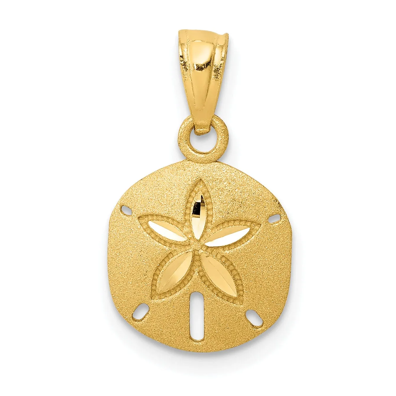 14k Yellow Gold Open Back Solid Satin Diamond Cut Finish Sea Sand Dollar Charm Pendant
