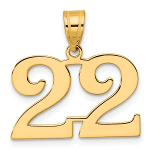 14k Yellow Gold Polished Finish Number 22 Charm Pendant