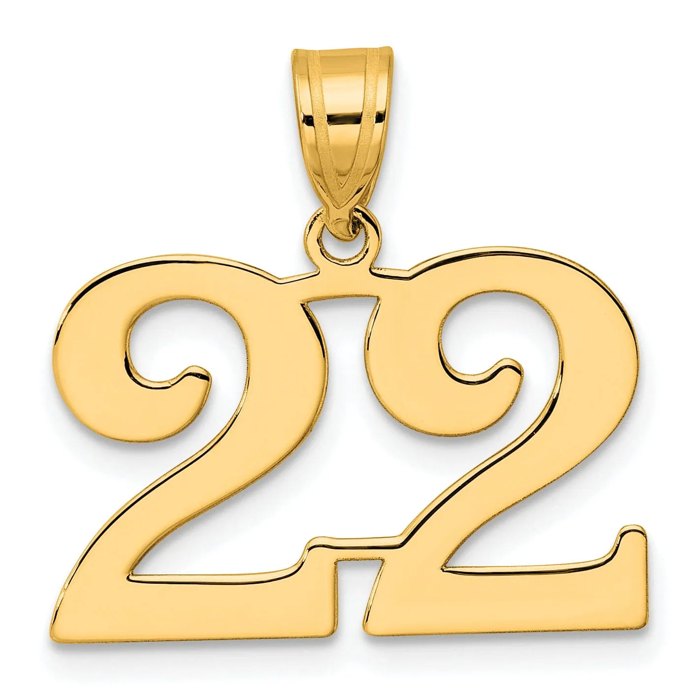 14k Yellow Gold Polished Finish Number 22 Charm Pendant