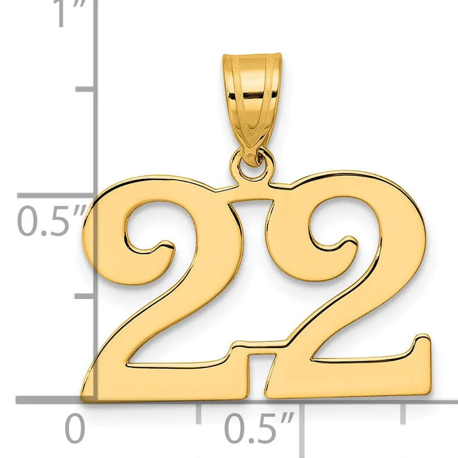 14k Yellow Gold Polished Finish Number 22 Charm Pendant