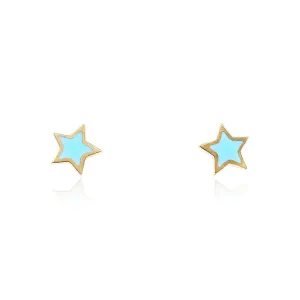 14K YELLOW GOLD TURQUOISE ENAMEL STAR EARRINGS