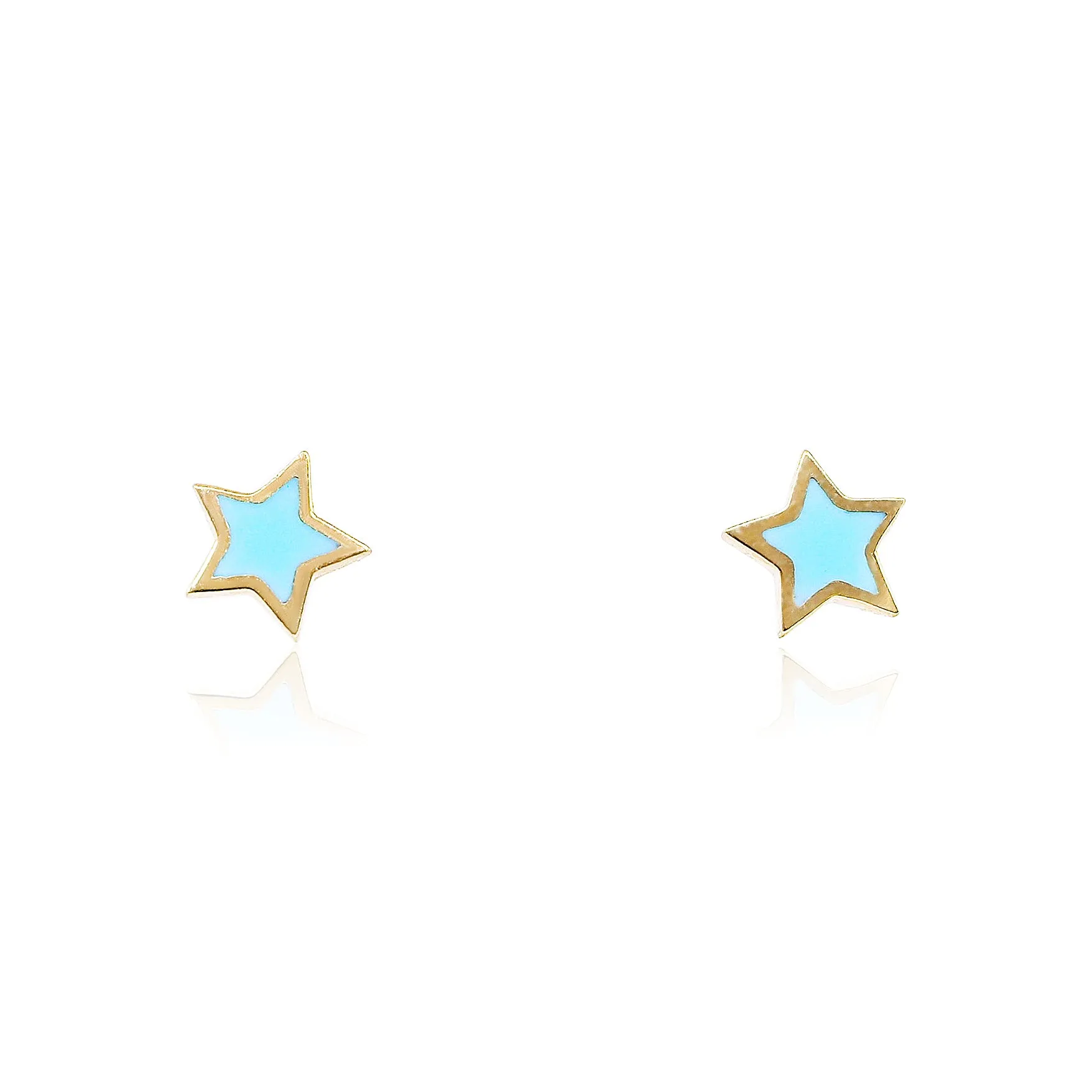 14K YELLOW GOLD TURQUOISE ENAMEL STAR EARRINGS
