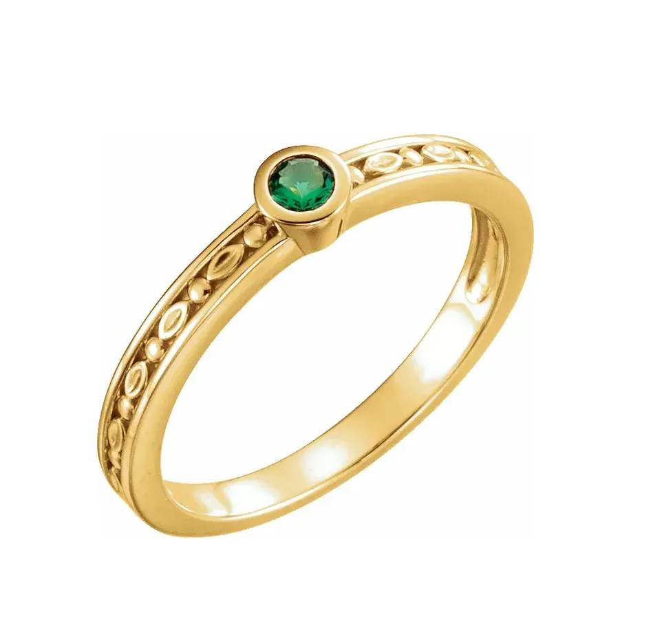 14K Yellow Natural Emerald Family Stackable Ring