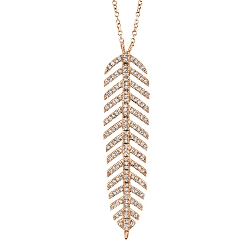 14KT Gold 0.29 CTW Diamond Feather Necklace