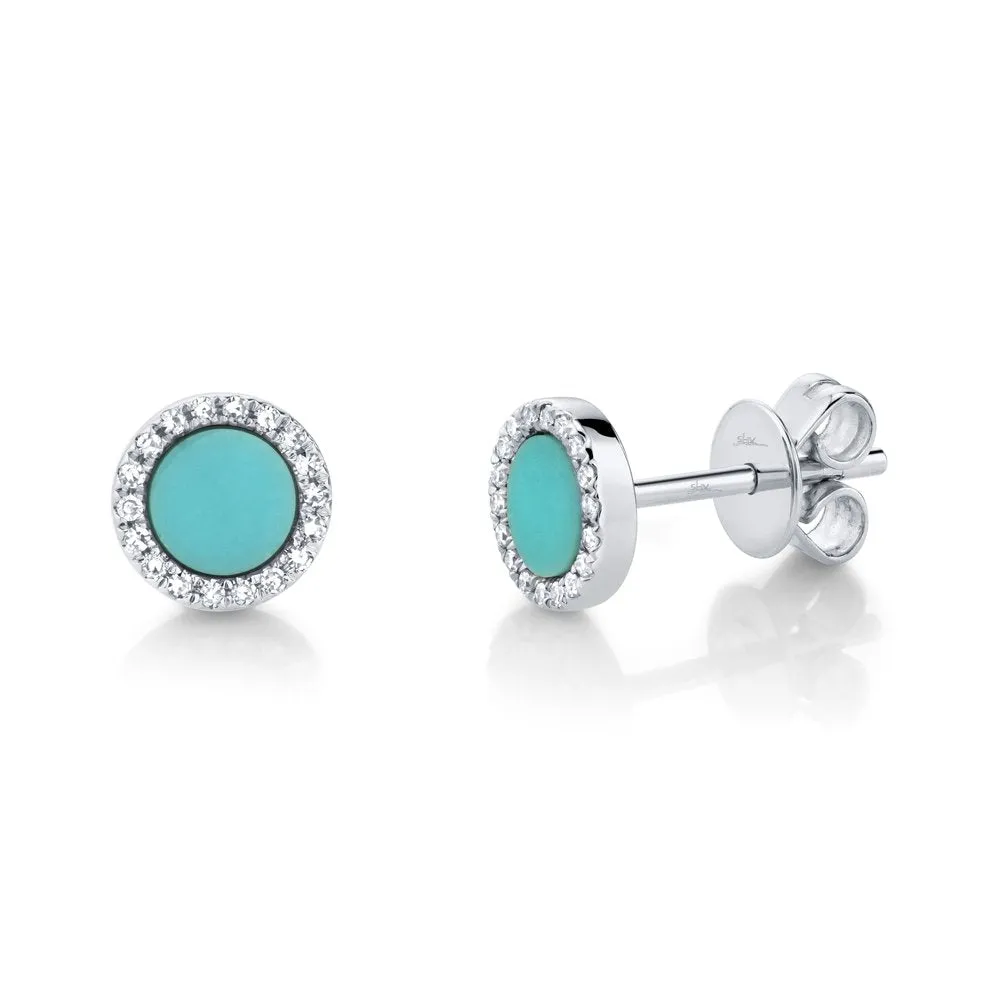 14KT GOLD .47 CTW TURQUOISE & .08 CTW DIAMOND HALO EARRINGS
