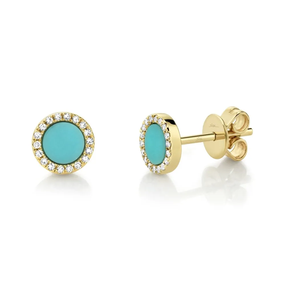 14KT GOLD .47 CTW TURQUOISE & .08 CTW DIAMOND HALO EARRINGS