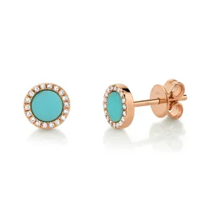 14KT GOLD .47 CTW TURQUOISE & .08 CTW DIAMOND HALO EARRINGS