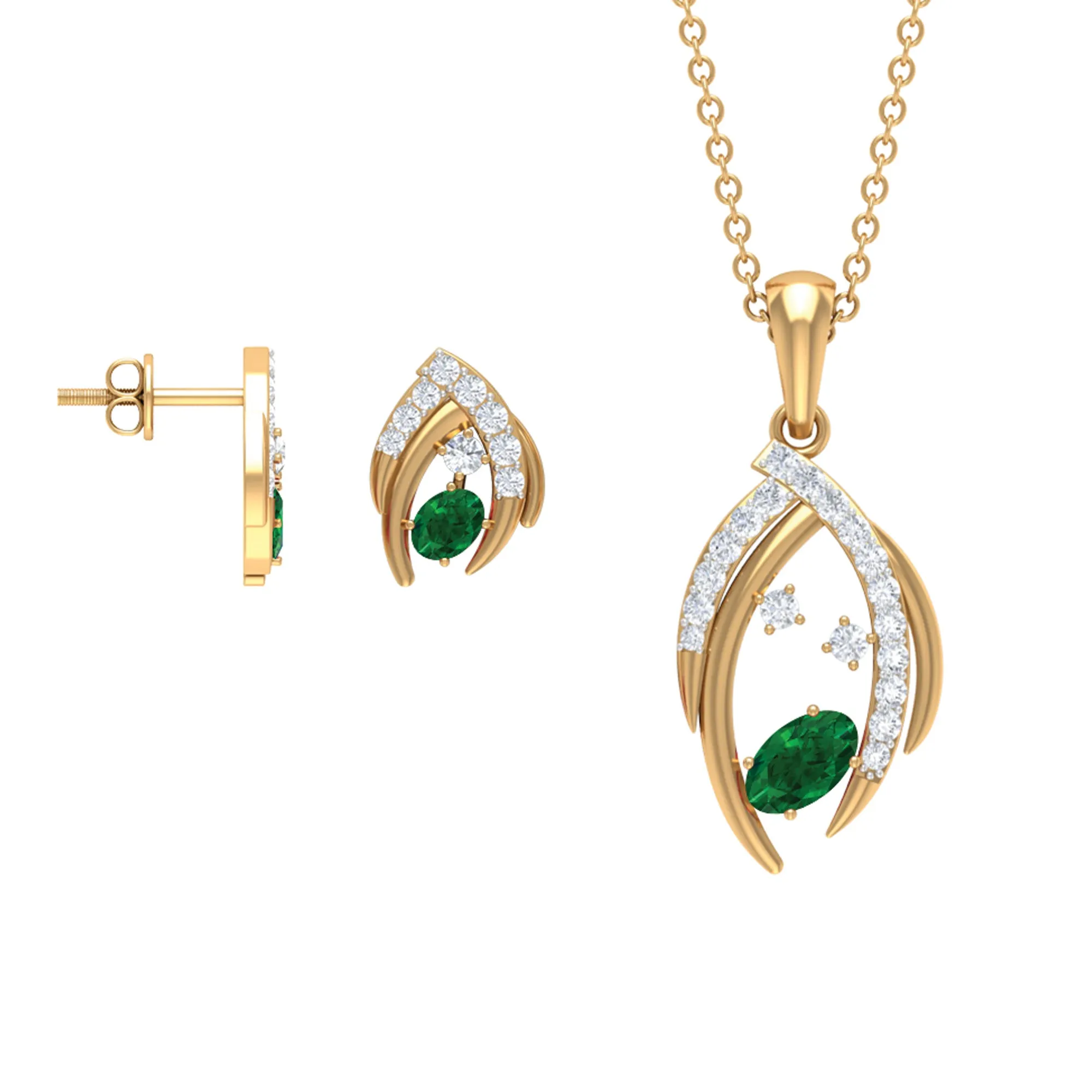 1.50 CT Emerald and Diamond Simple Jewelry Set
