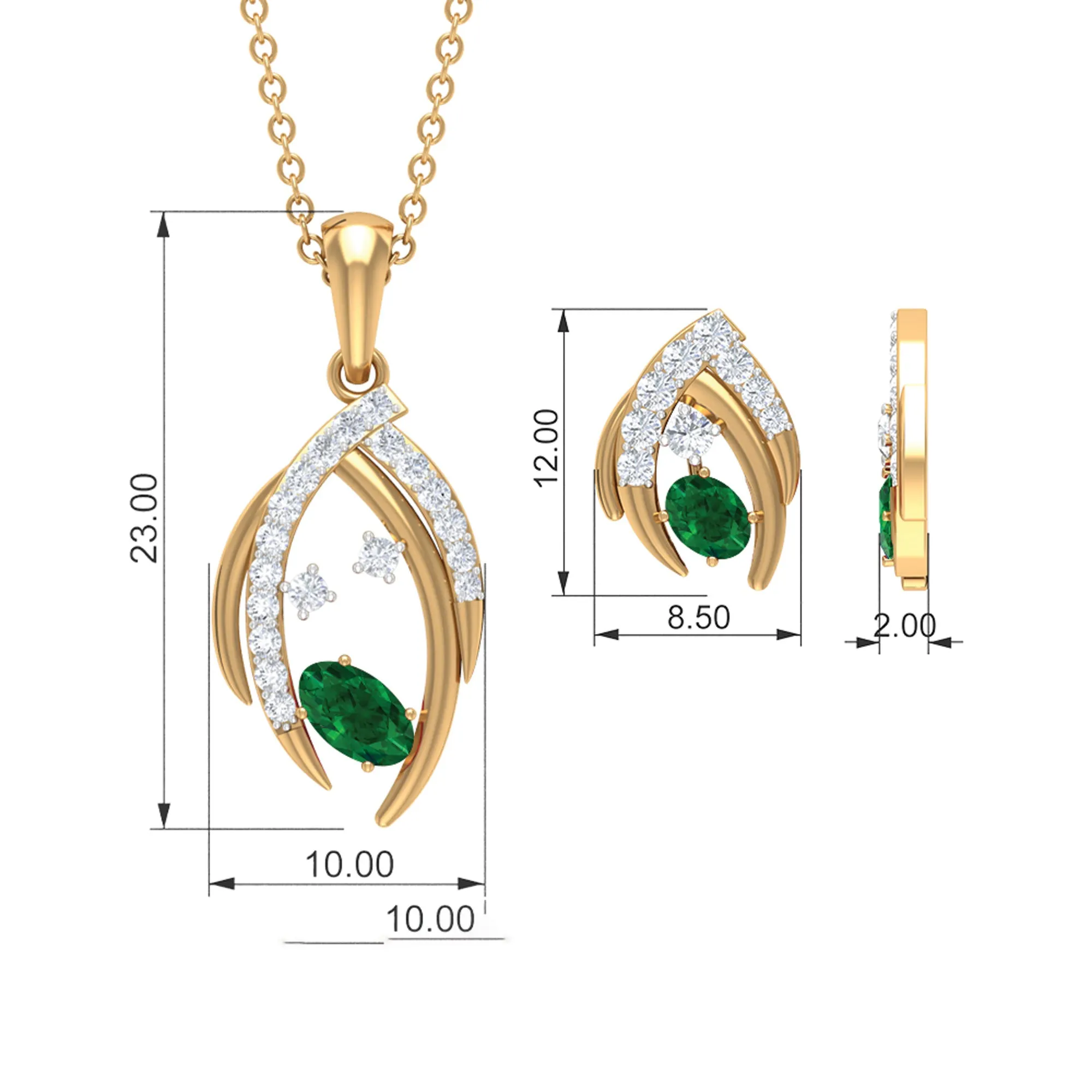 1.50 CT Emerald and Diamond Simple Jewelry Set