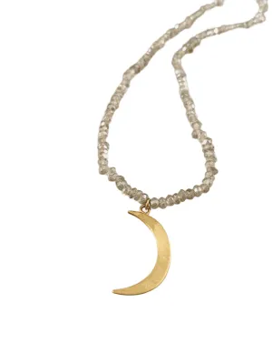18” 14k Gold Moon Necklace on Faceted Labradorite