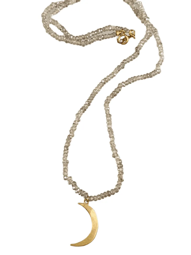 18” 14k Gold Moon Necklace on Faceted Labradorite