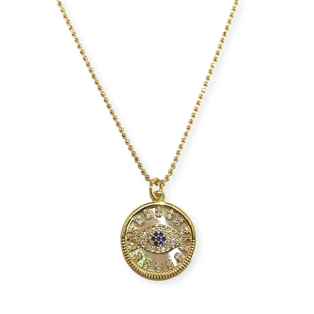 18K Gold Filled Sparkle Gemstone Evil Eye Necklace