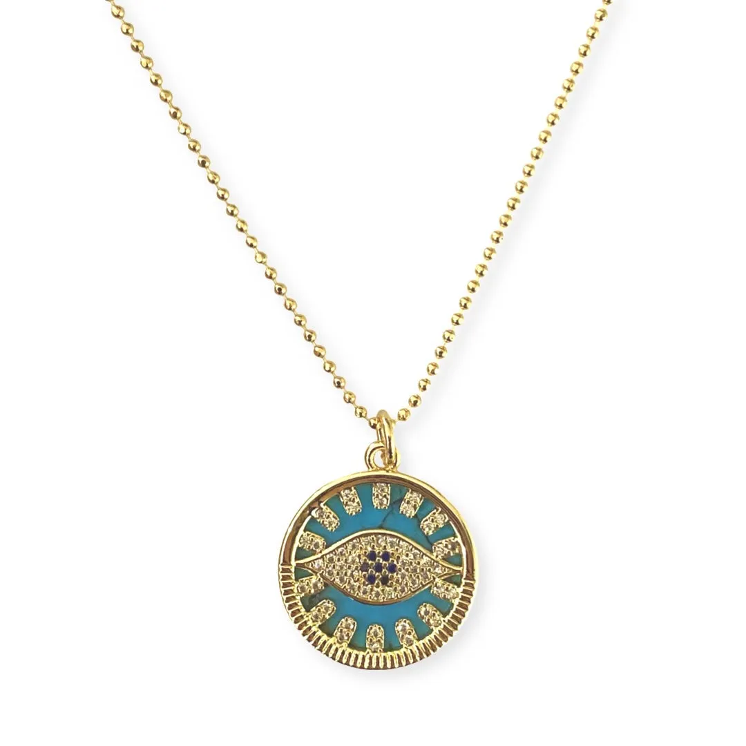 18K Gold Filled Sparkle Gemstone Evil Eye Necklace
