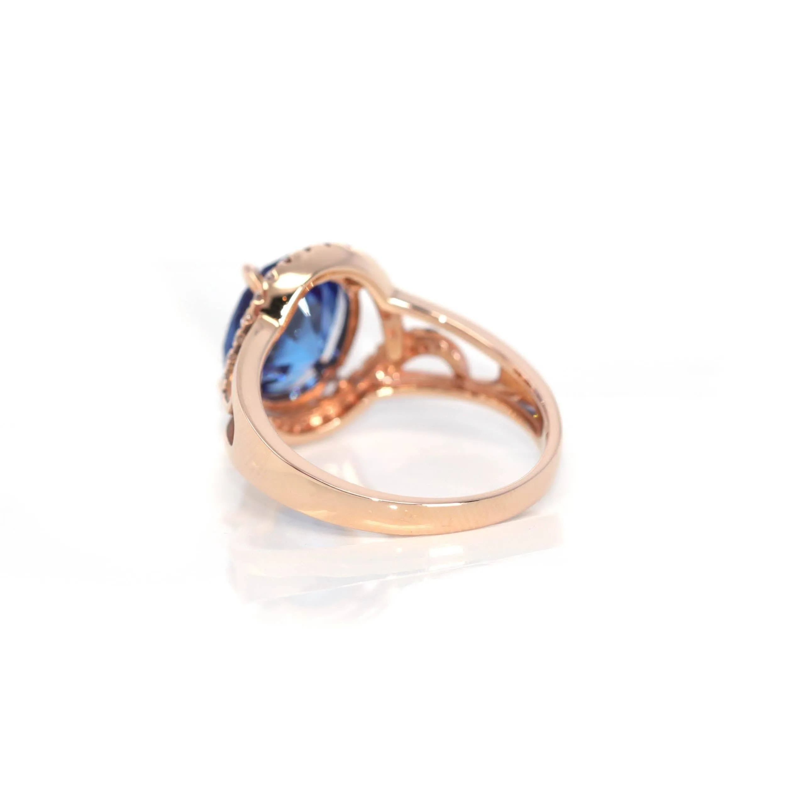 18k Rose Gold Lab-Created Blue Sapphire Ring With CZ