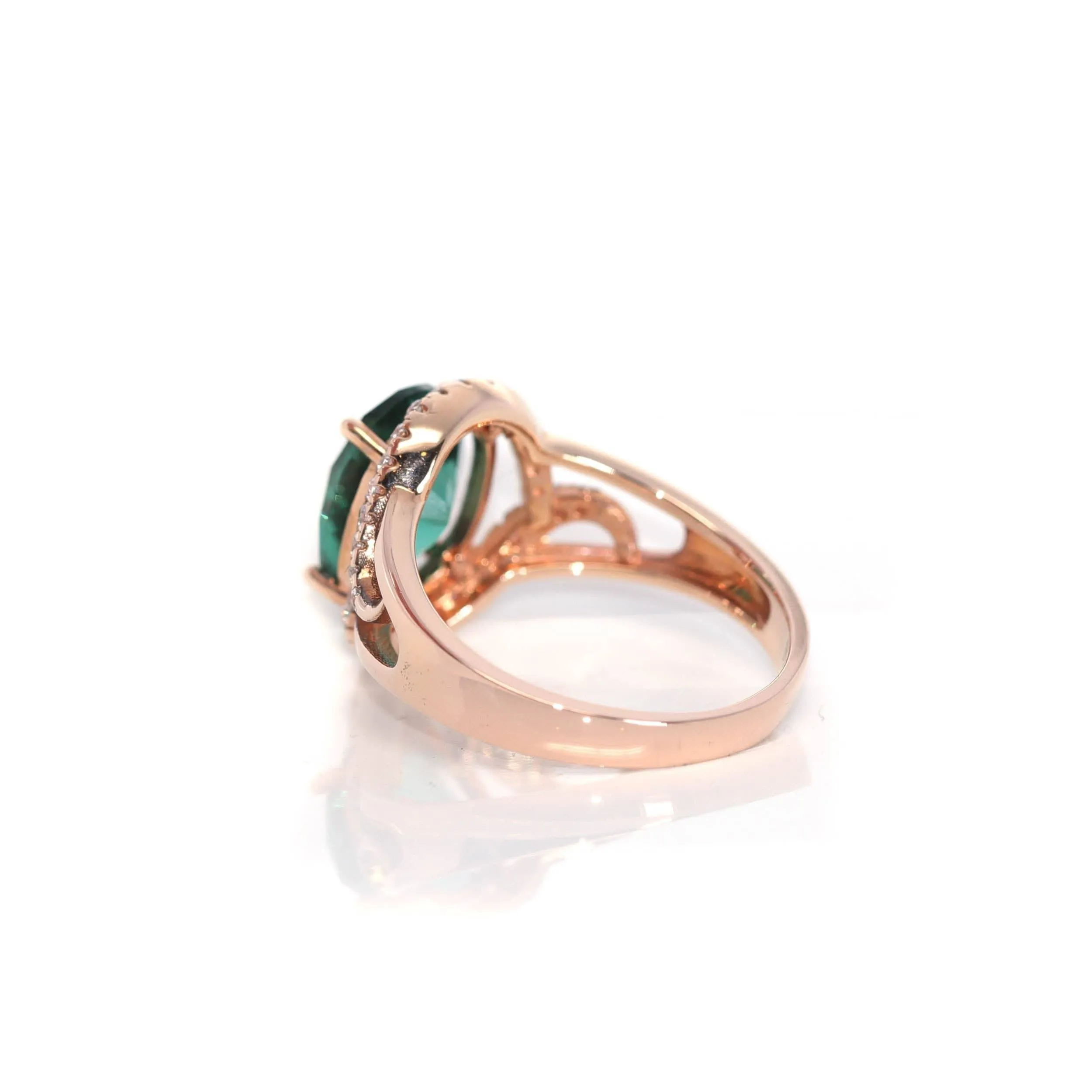 18k Rose Gold Lab-Created Blue Sapphire Ring With CZ