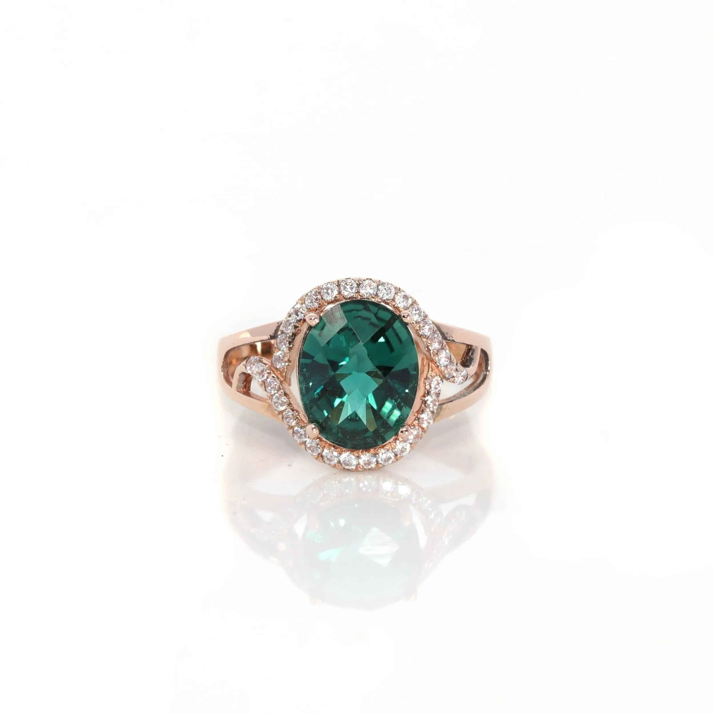 18k Rose Gold Lab-Created Blue Sapphire Ring With CZ