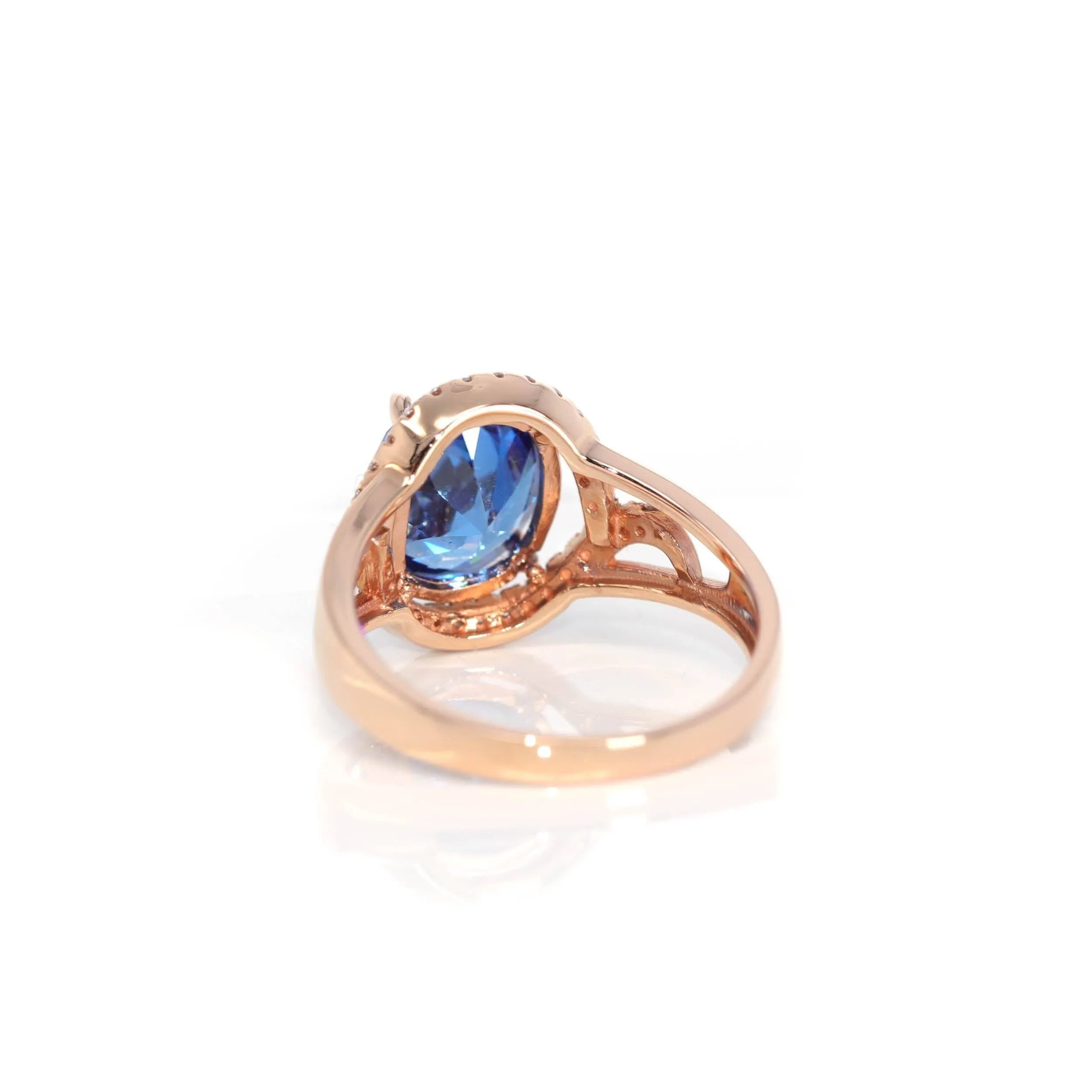 18k Rose Gold Lab-Created Blue Sapphire Ring With CZ