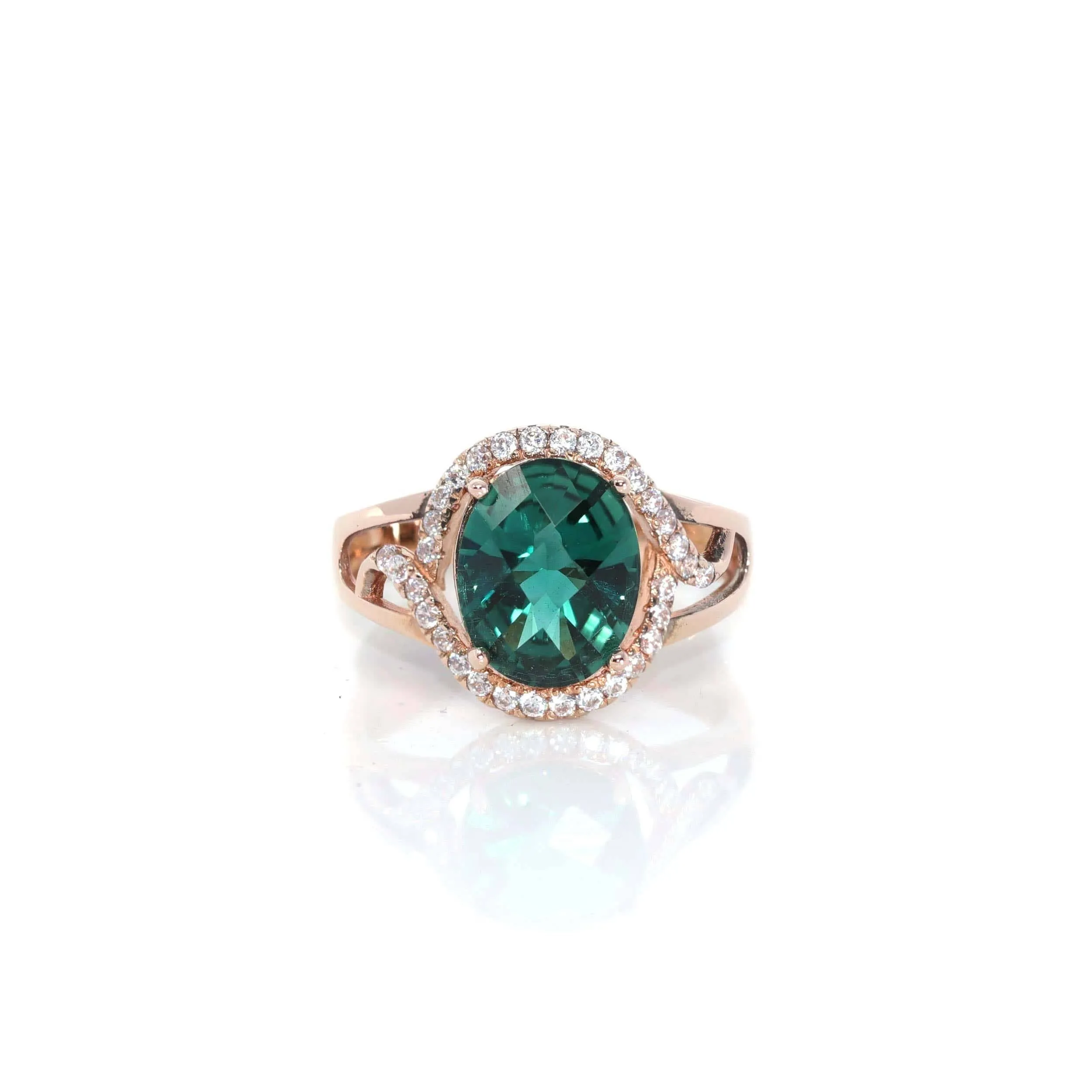 18k Rose Gold Lab-Created Blue Sapphire Ring With CZ