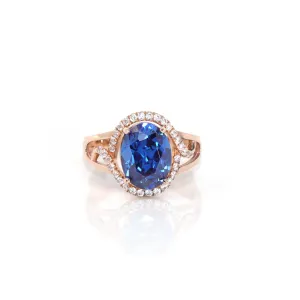 18k Rose Gold Lab-Created Blue Sapphire Ring With CZ