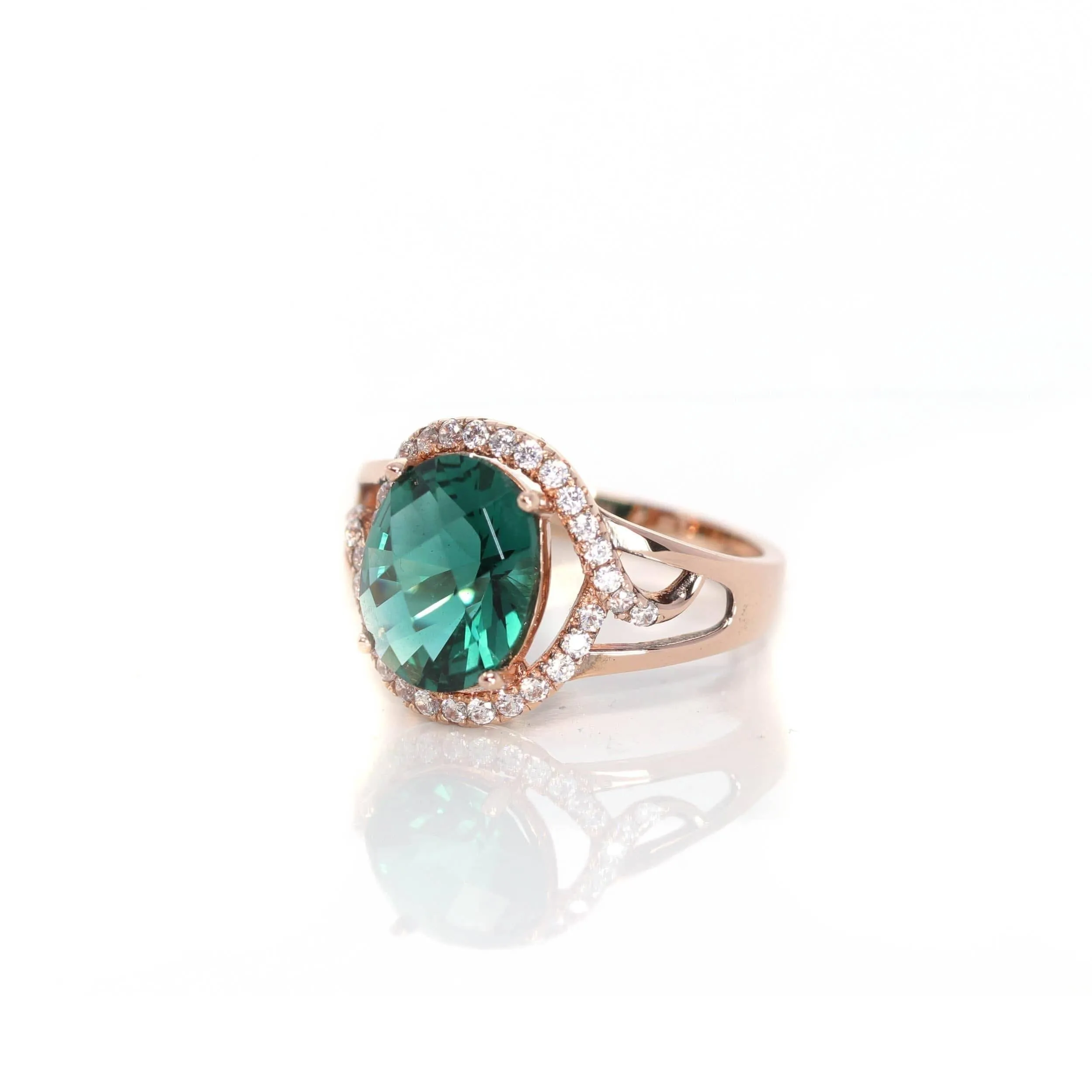 18k Rose Gold Lab-Created Blue Sapphire Ring With CZ