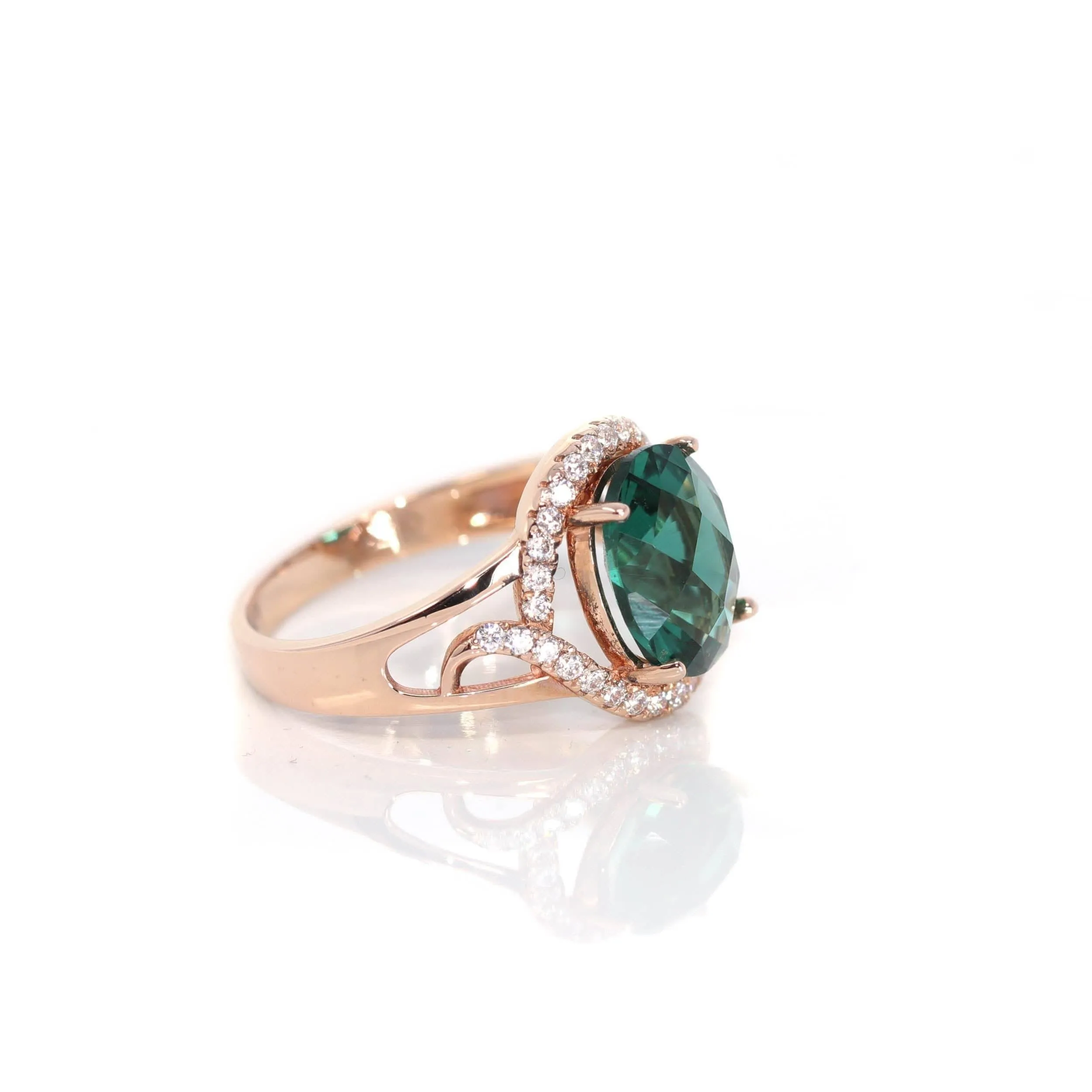 18k Rose Gold Lab-Created Blue Sapphire Ring With CZ